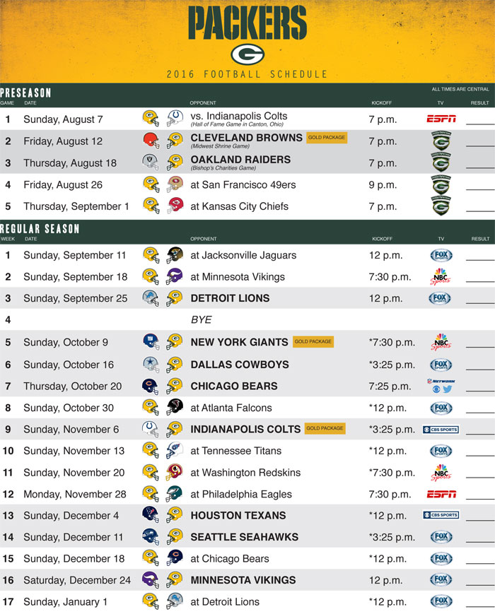 Green Bay Packers Schedule